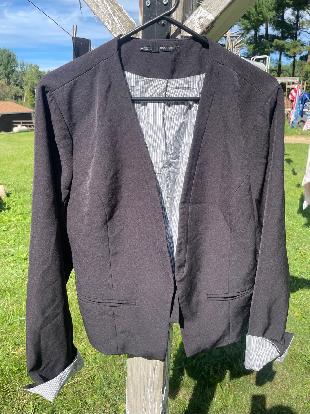 Maurices Black Open-Front Women's Blazer with Striped Lining